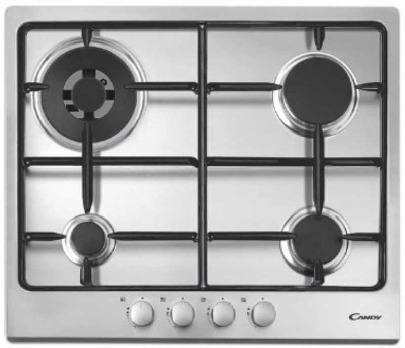CANDY Piano cottura a gas Candy CPG64SWPX 4 fuochi doppia corona acciaio inox